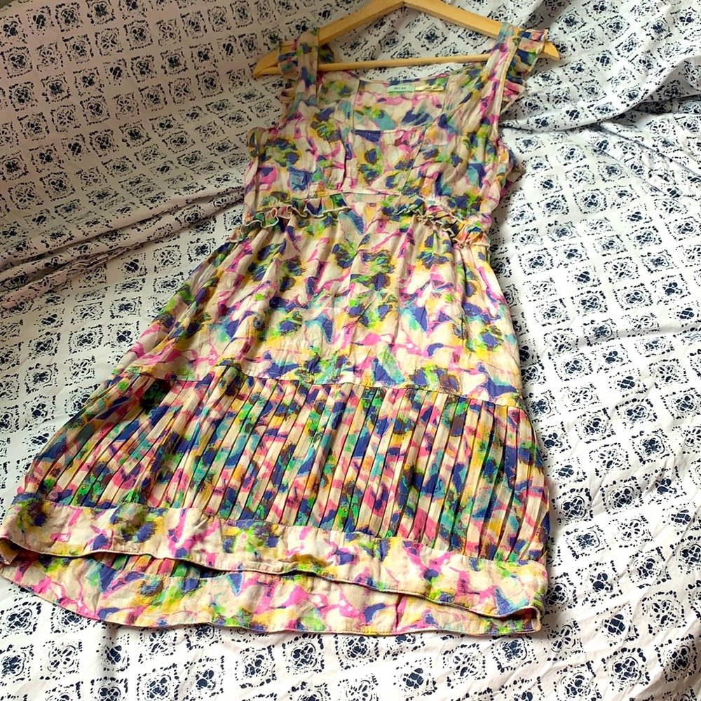 Watercolor Viscose Empire-Waist Mini Dress